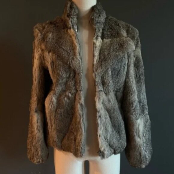 Wilson’s Suede and Leather Women's Gray Rabbit Fur Vintage Jacket - Picture 1 of 6